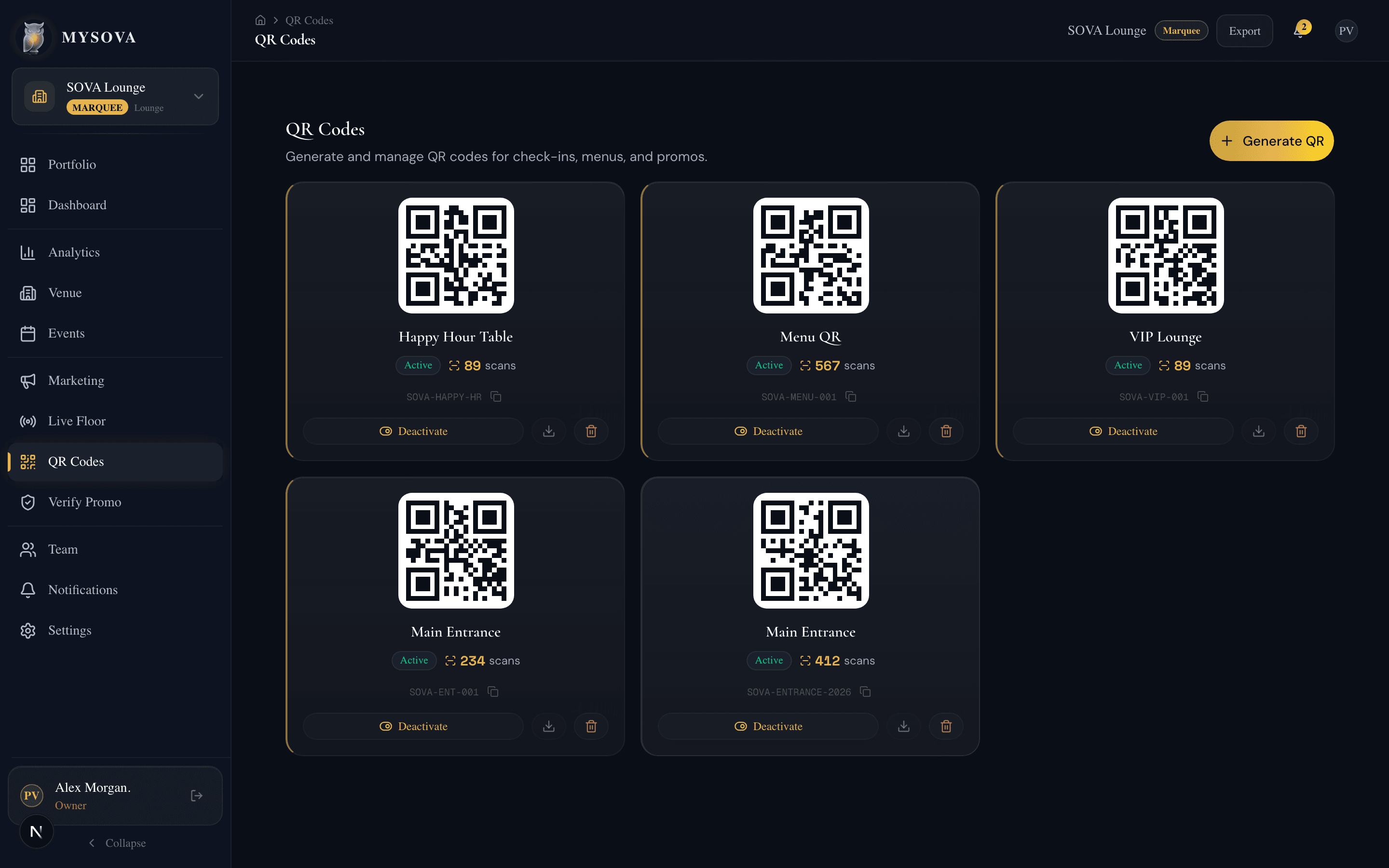 QR code check-in screen